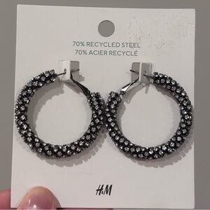 H&M Black and Silver Textured Hoop Earrings NWT